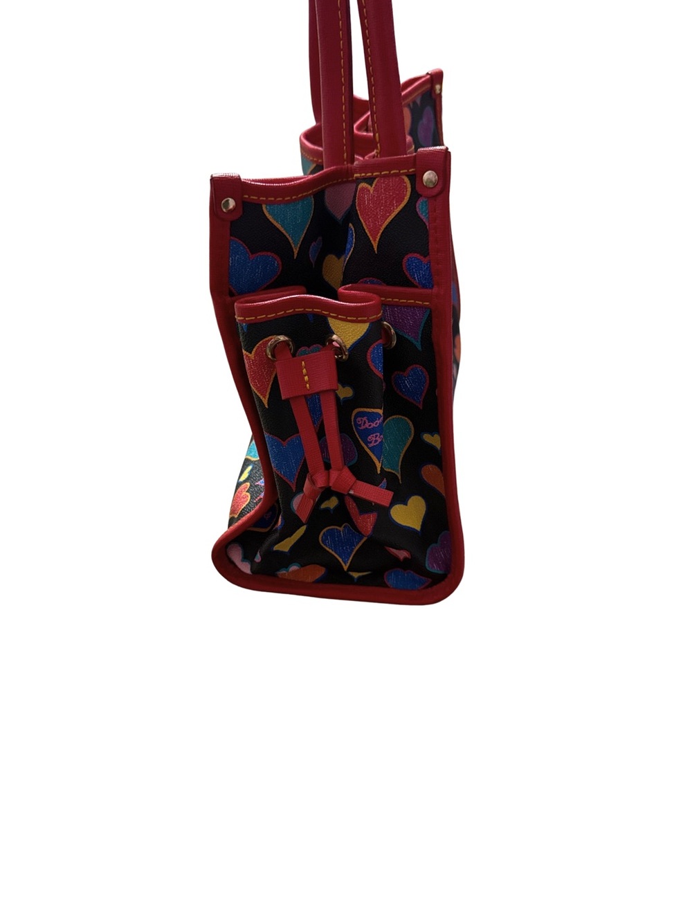 Dooney & Bourke Colorful Hearts Coated Canvas Print Tote with Red Trim - Picture 7 of 11